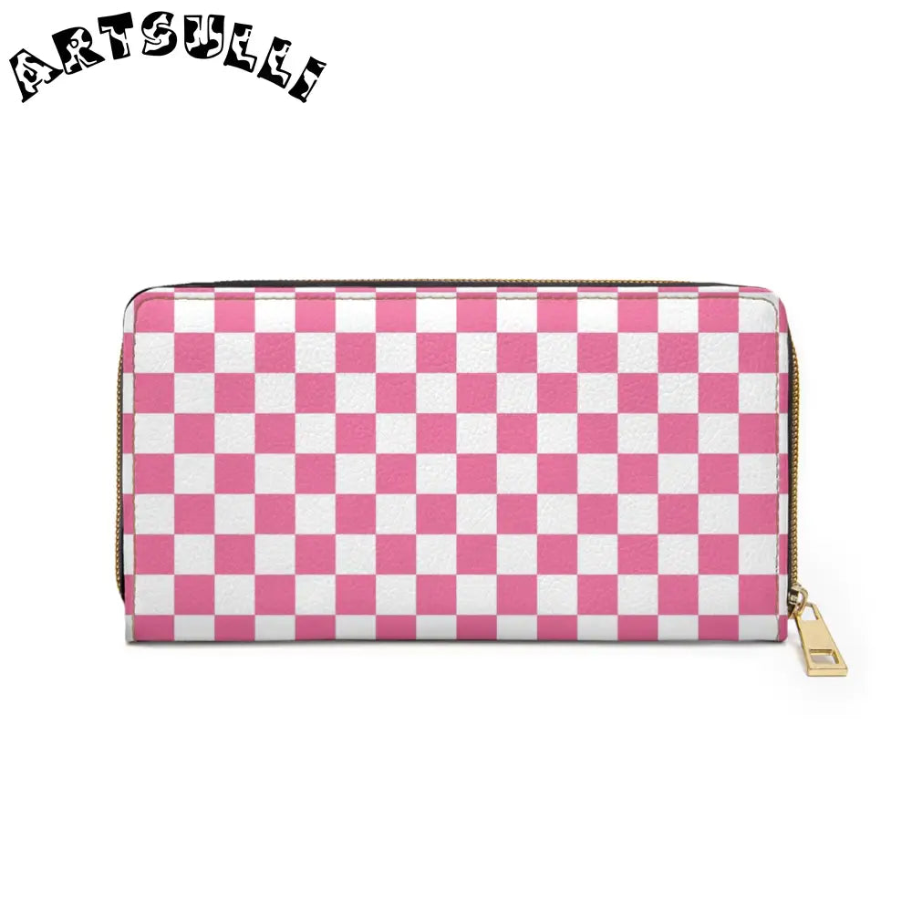 JAKKOUTTHEBXX Pink Checkered Art Printed Wallet for Credit Cards 2025