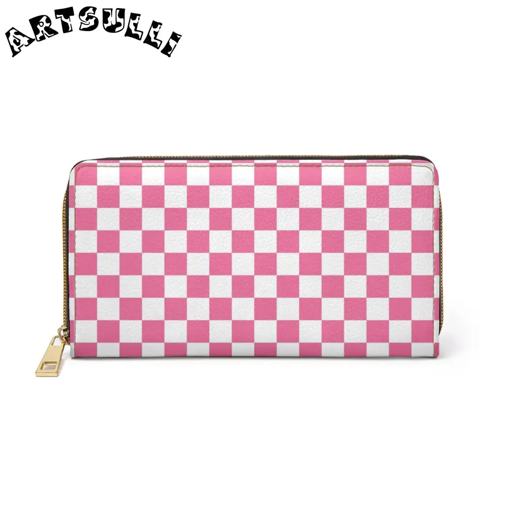 JAKKOUTTHEBXX Pink Checkered Art Printed Wallet for Credit Cards 2025