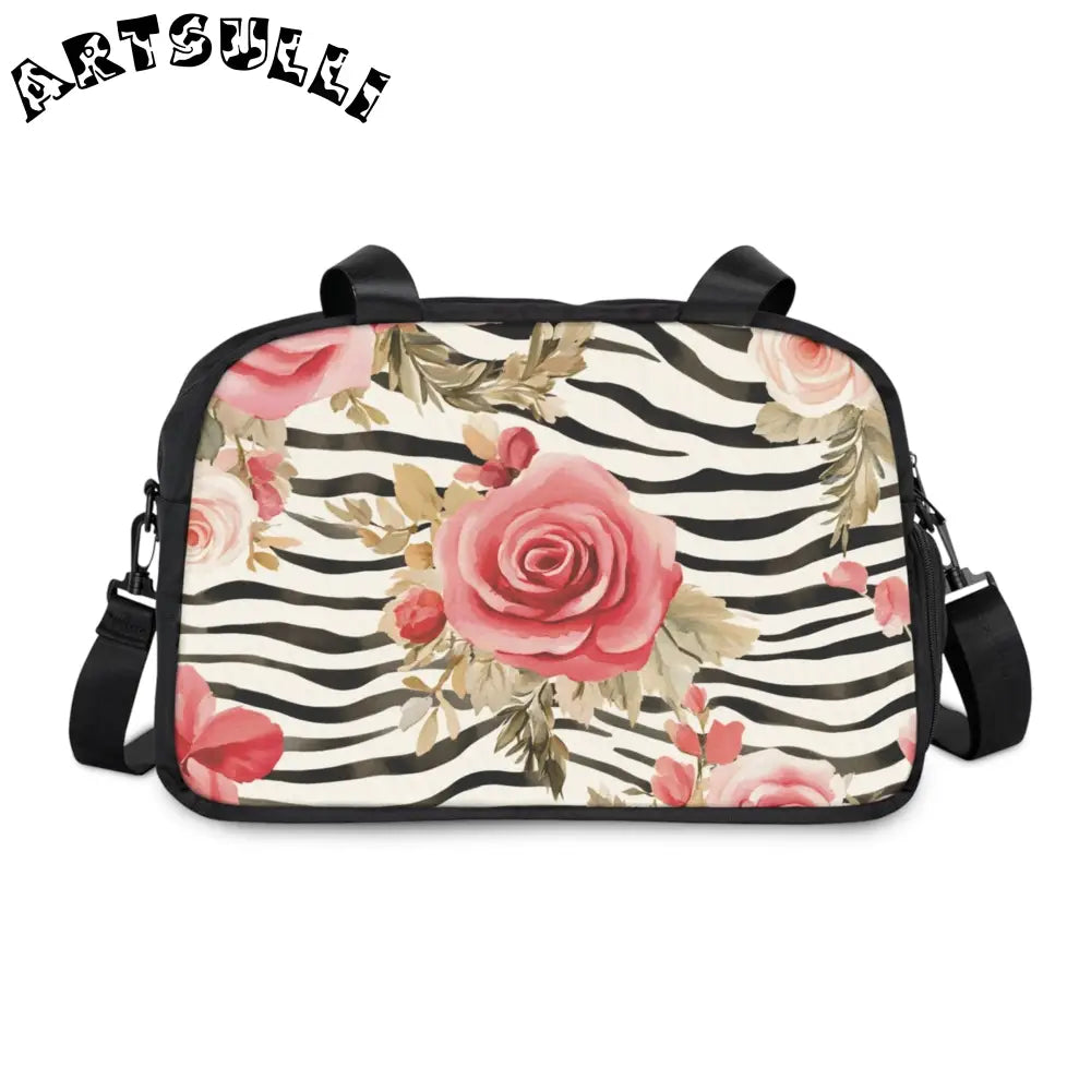 Zebra and Pink Rose Fitness Handbag, Artsulli - Art is Long, Life is Short, Bags, Size, 12.4" x 13.3", Color, Black, , , 33988214194568311694