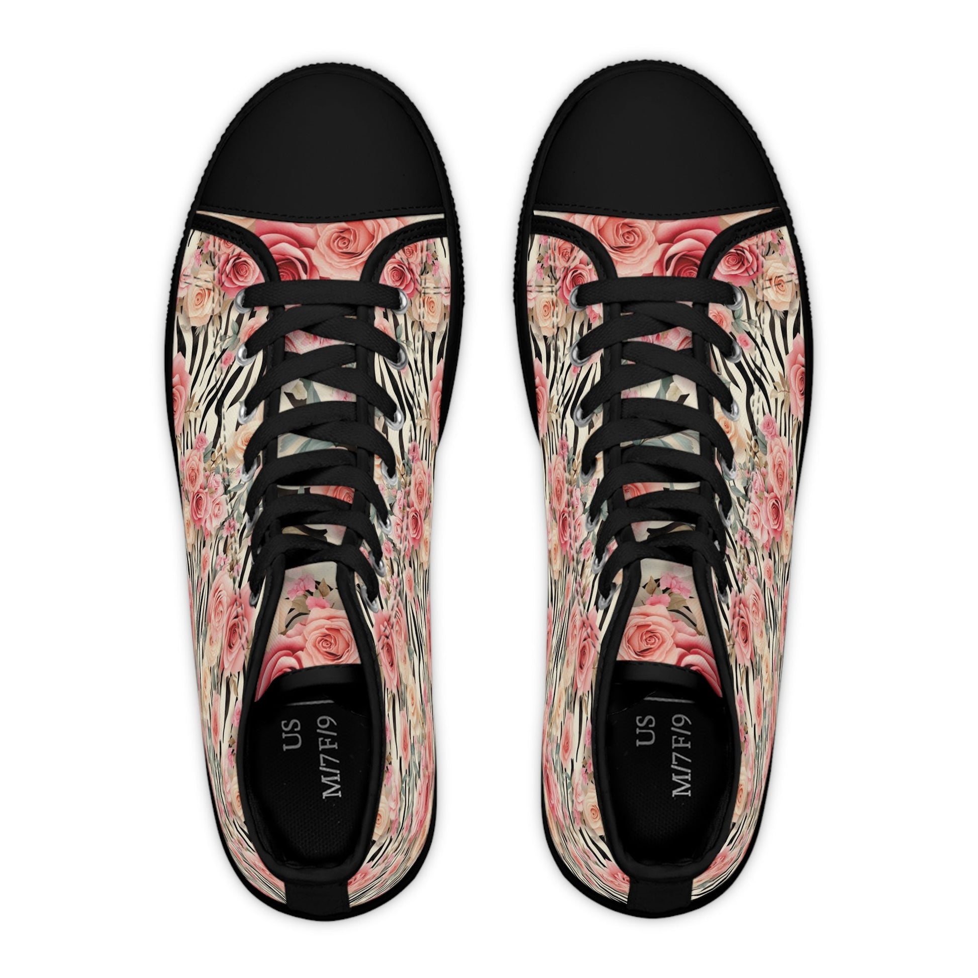 Zebra and Pink Rose High-Top Sneakers, Artsulli - Art is Long, Life is Short, Shoes, , , , , , , 