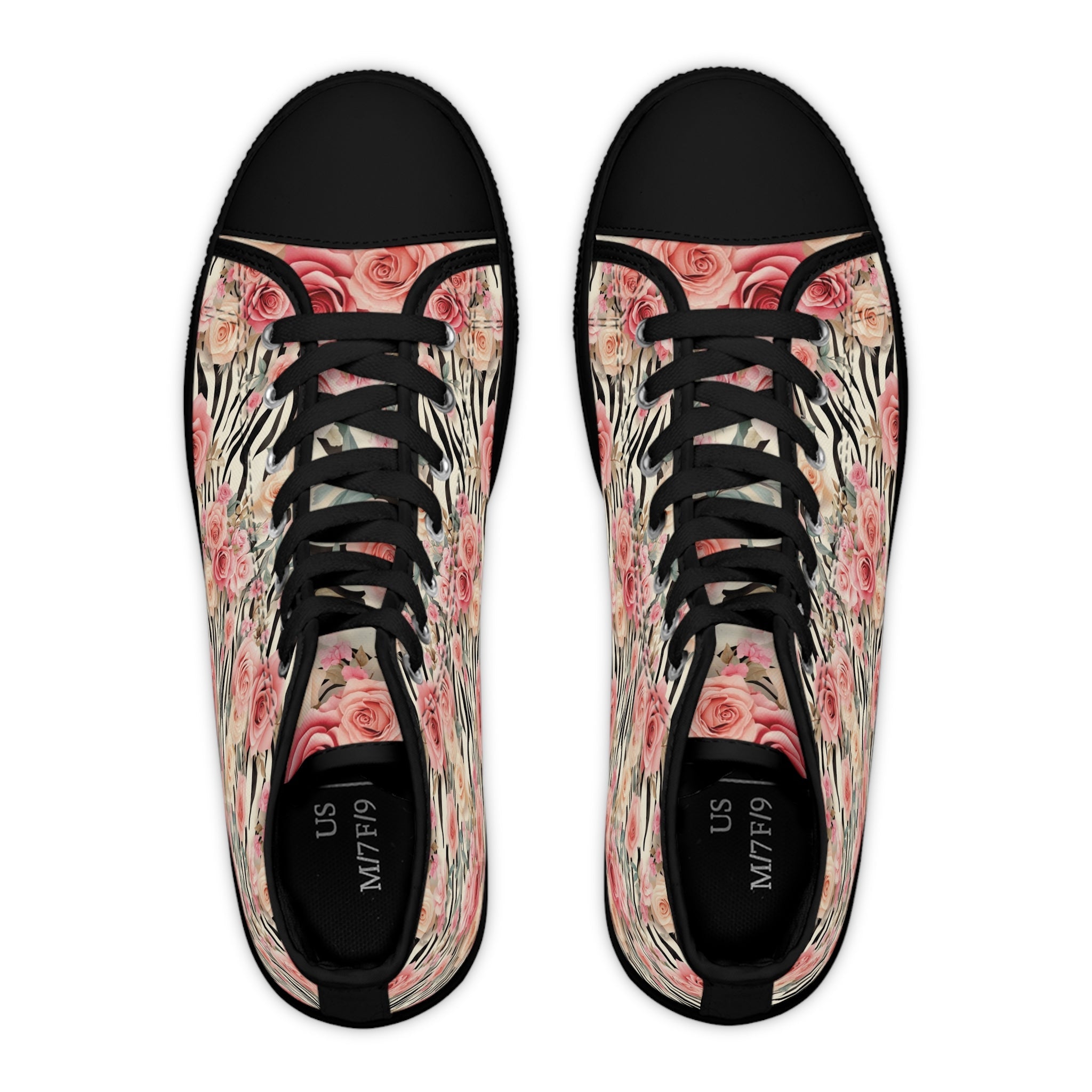 Zebra and Pink Rose High-Top Sneakers, Artsulli - Art is Long, Life is Short, Shoes, , , , , , , 