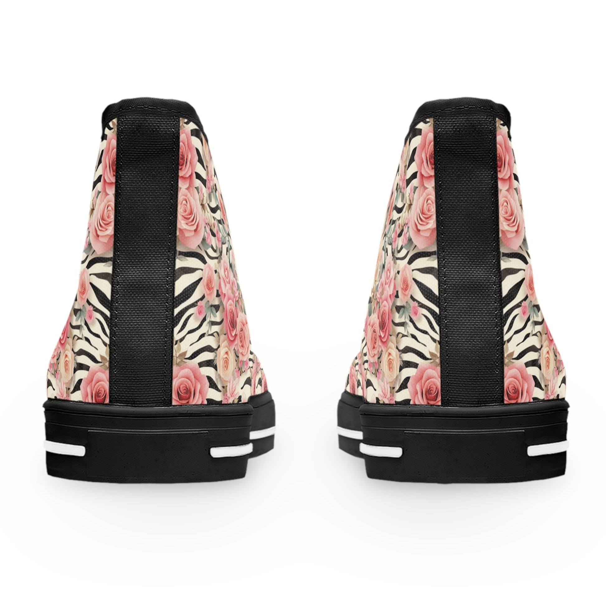 Zebra and Pink Rose High-Top Sneakers, Artsulli - Art is Long, Life is Short, Shoes, , , , , , , 