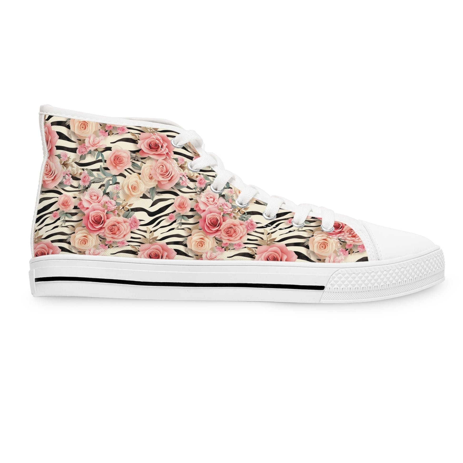 Zebra and Pink Rose High-Top Sneakers, Artsulli - Art is Long, Life is Short, Shoes, , , , , , , 
