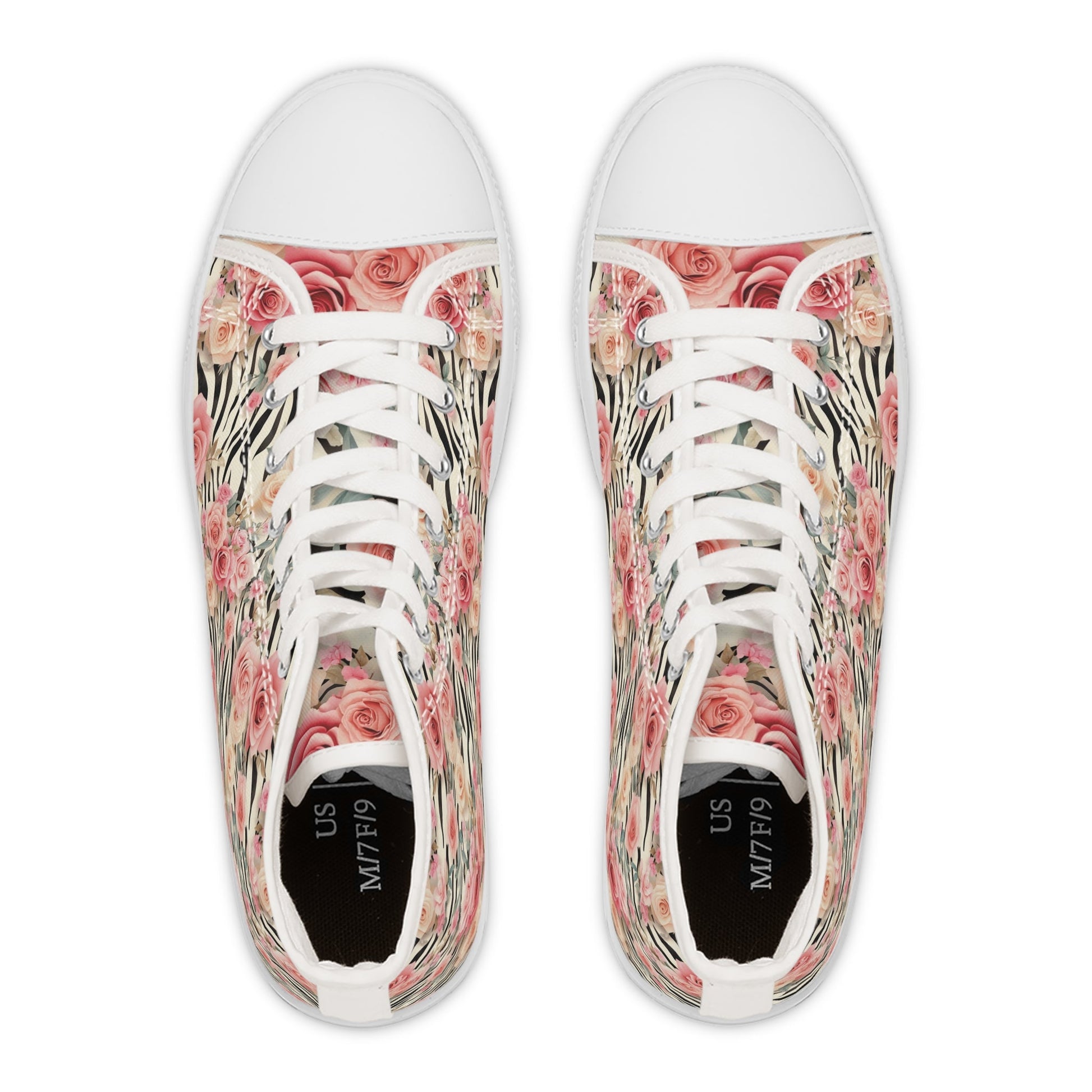 Zebra and Pink Rose High-Top Sneakers, Artsulli - Art is Long, Life is Short, Shoes, , , , , , , 