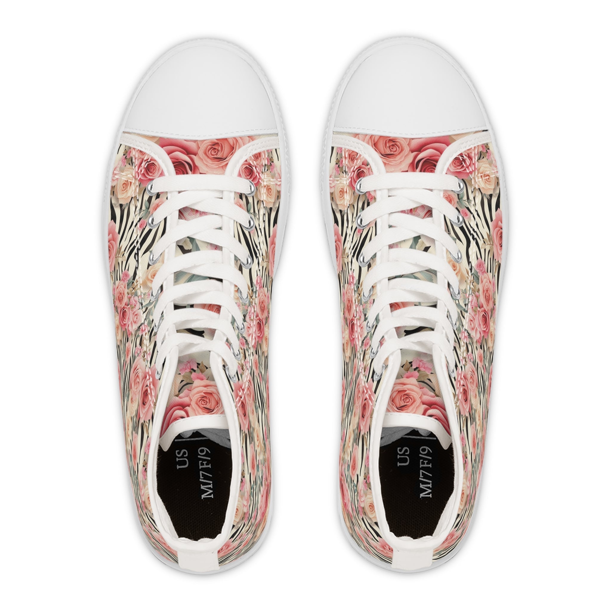 Zebra and Pink Rose High-Top Sneakers, Artsulli - Art is Long, Life is Short, Shoes, , , , , , , 