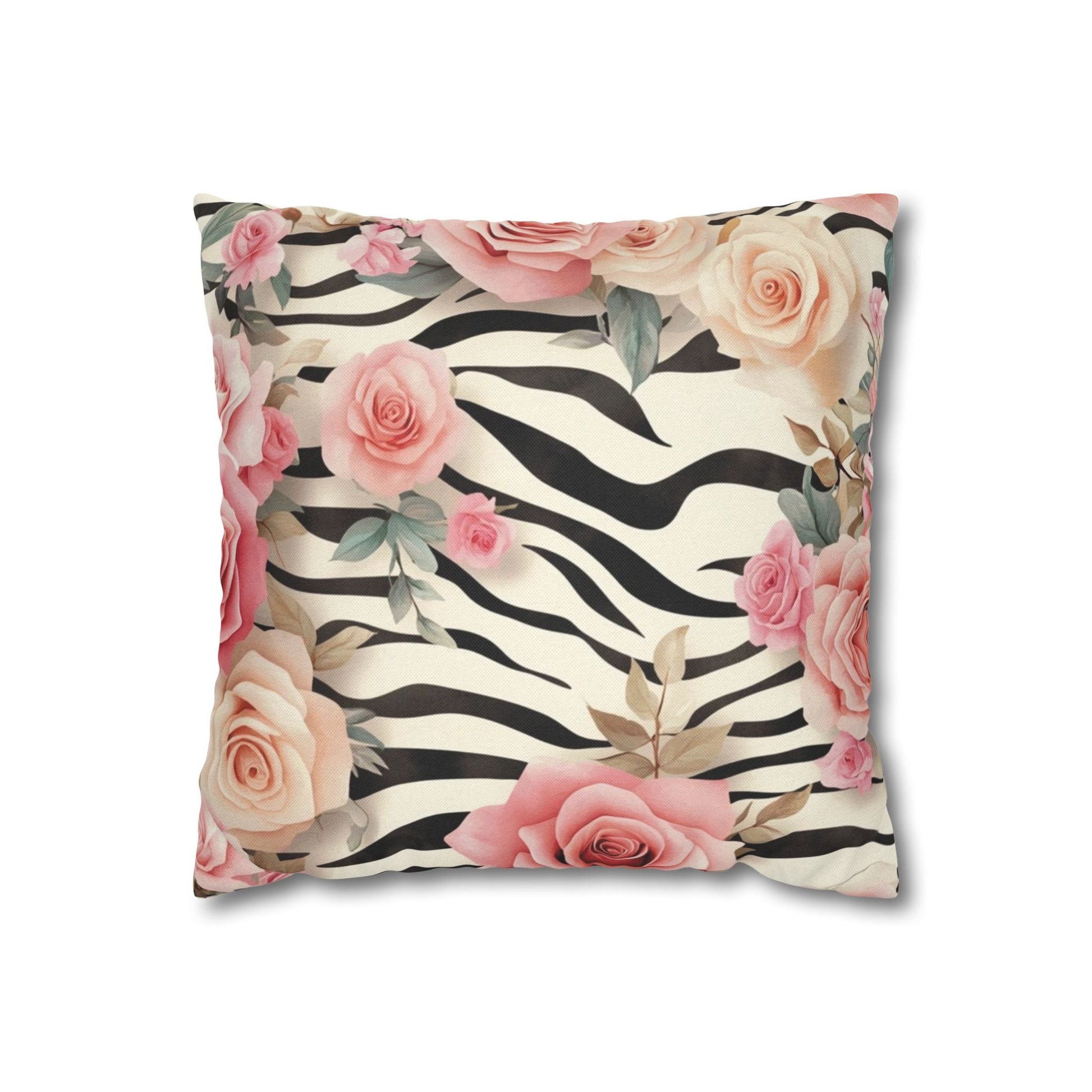 Zebra and Pink Rose Throw Pillow, Artsulli - Art is Long, Life is Short, Home Decor, Size, 14" × 14", , , , , 24659659614024843314
