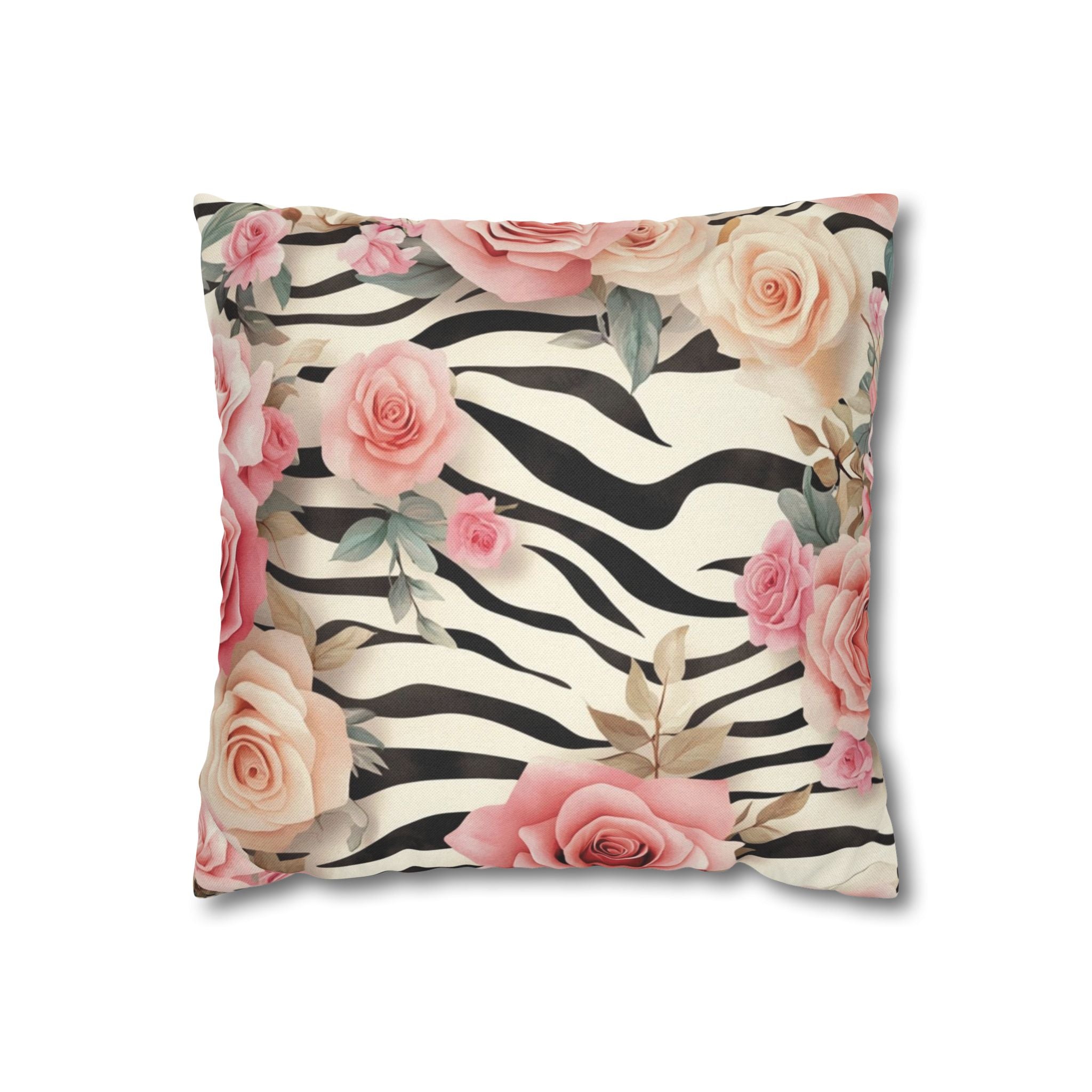 Zebra and Pink Rose Throw Pillow, Artsulli - Art is Long, Life is Short, Home Decor, Size, 14" × 14", , , , , 24659659614024843314