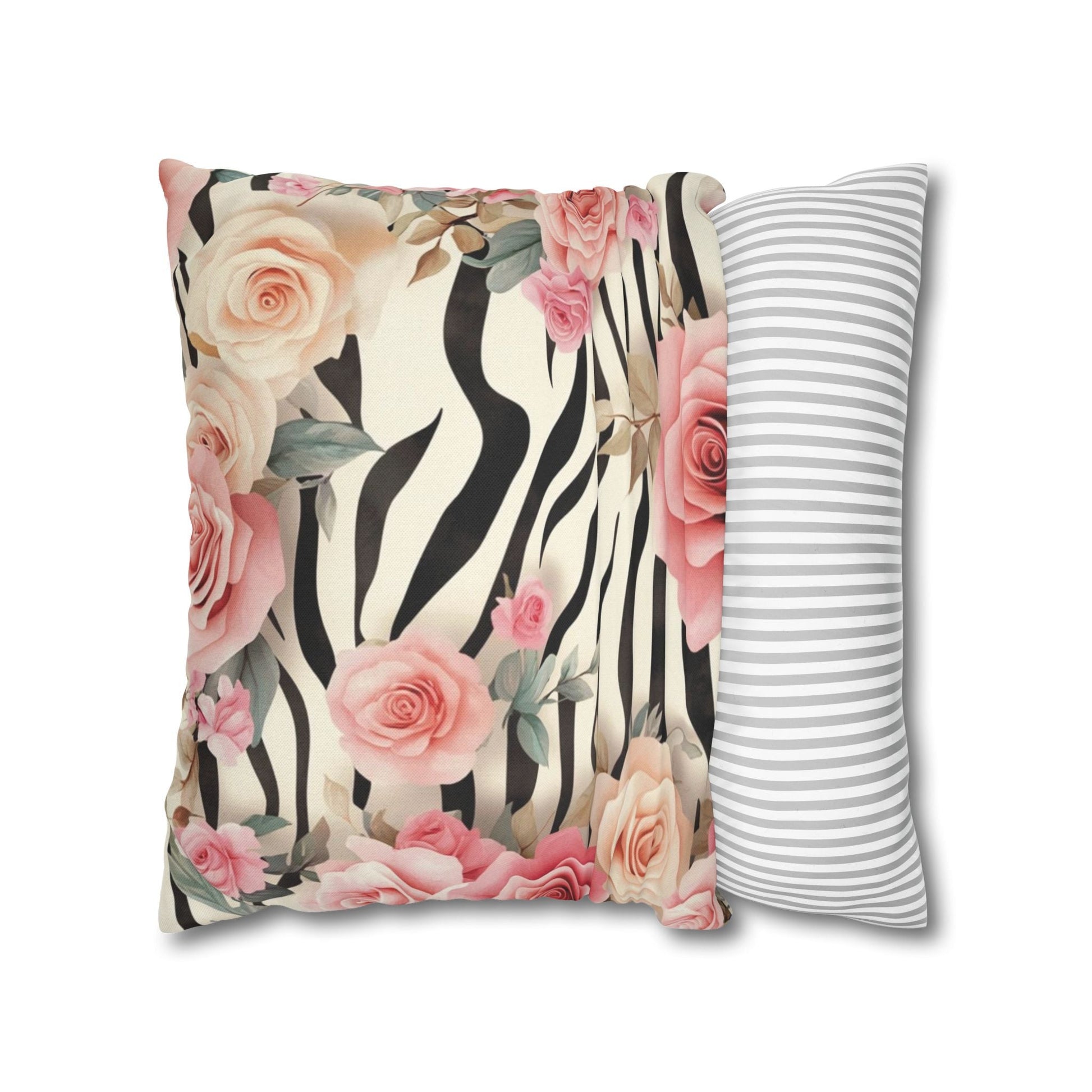 Zebra and Pink Rose Throw Pillow, Artsulli - Art is Long, Life is Short, Home Decor, , , , , , , 