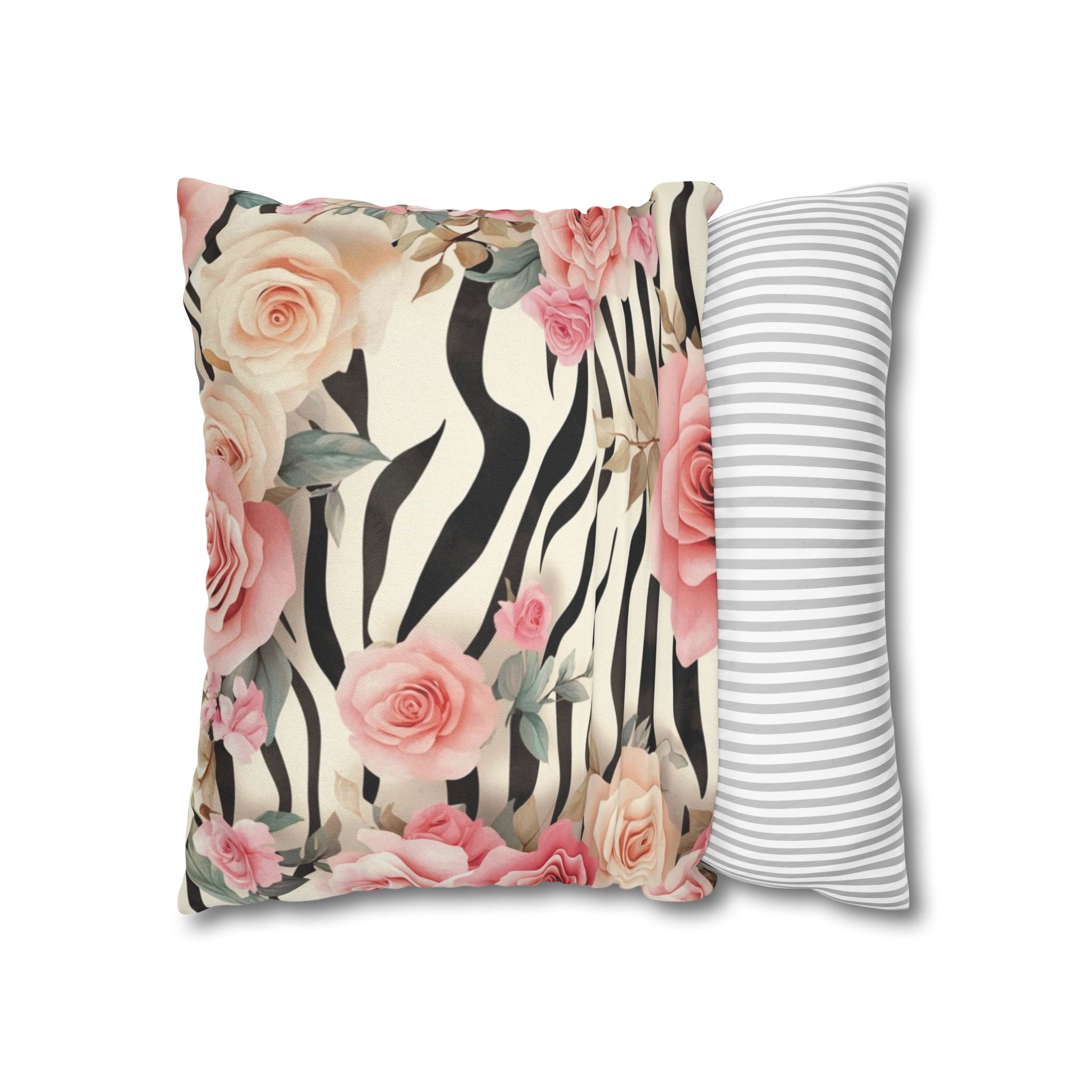 Zebra and Pink Rose Throw Pillow, Artsulli - Art is Long, Life is Short, Home Decor, , , , , , , 