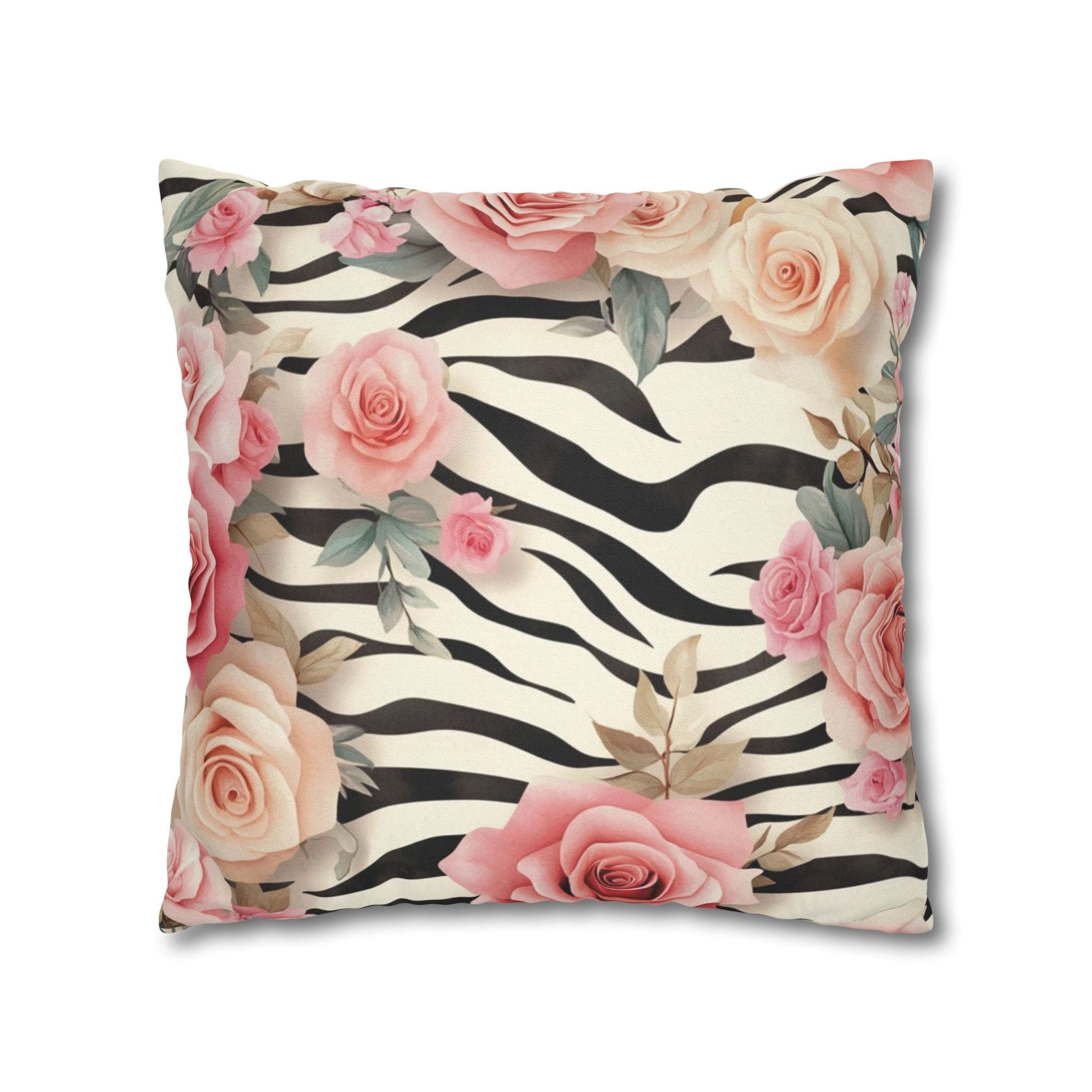 Zebra and Pink Rose Throw Pillow, Artsulli - Art is Long, Life is Short, Home Decor, , , , , , , 