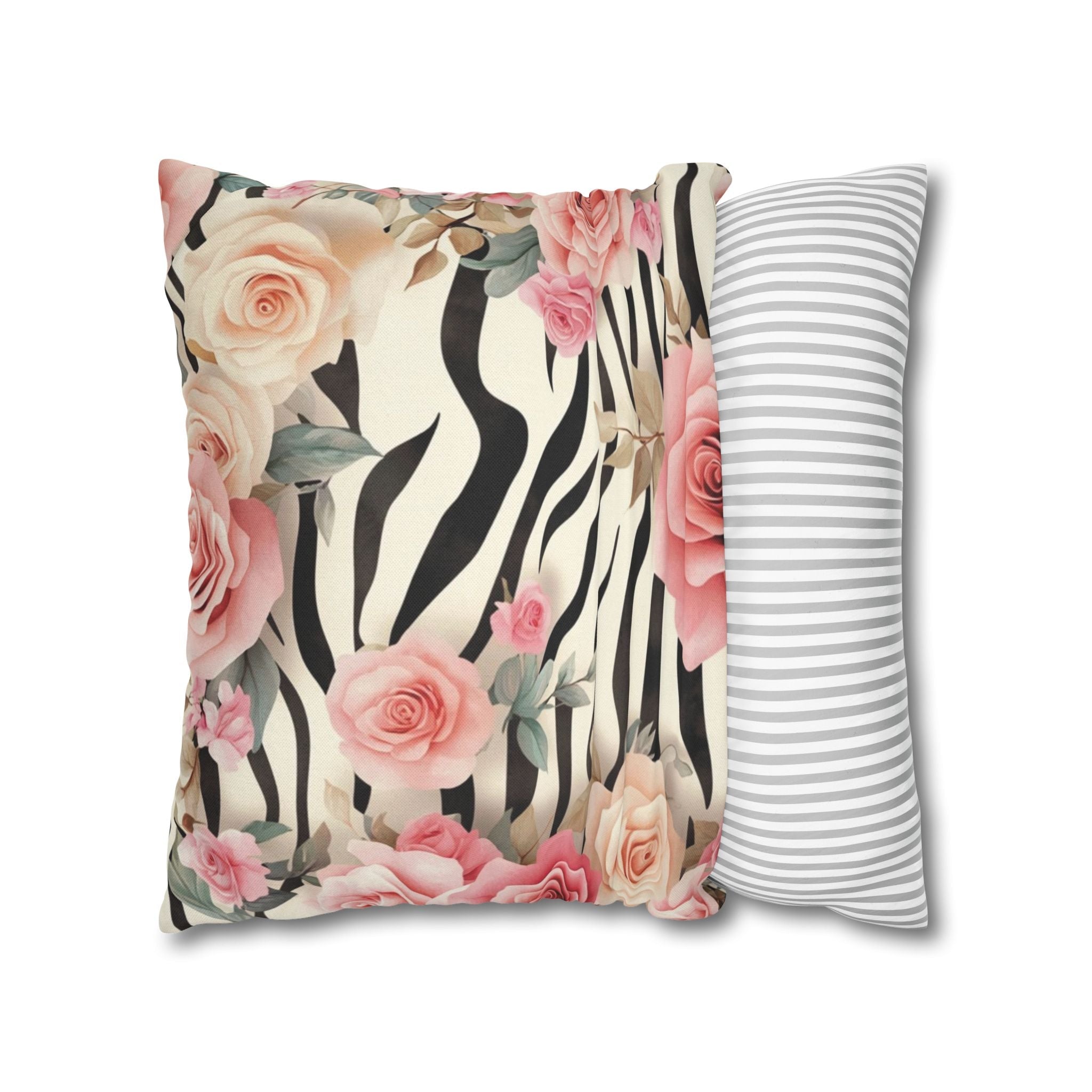 Zebra and Pink Rose Throw Pillow, Artsulli - Art is Long, Life is Short, Home Decor, , , , , , , 
