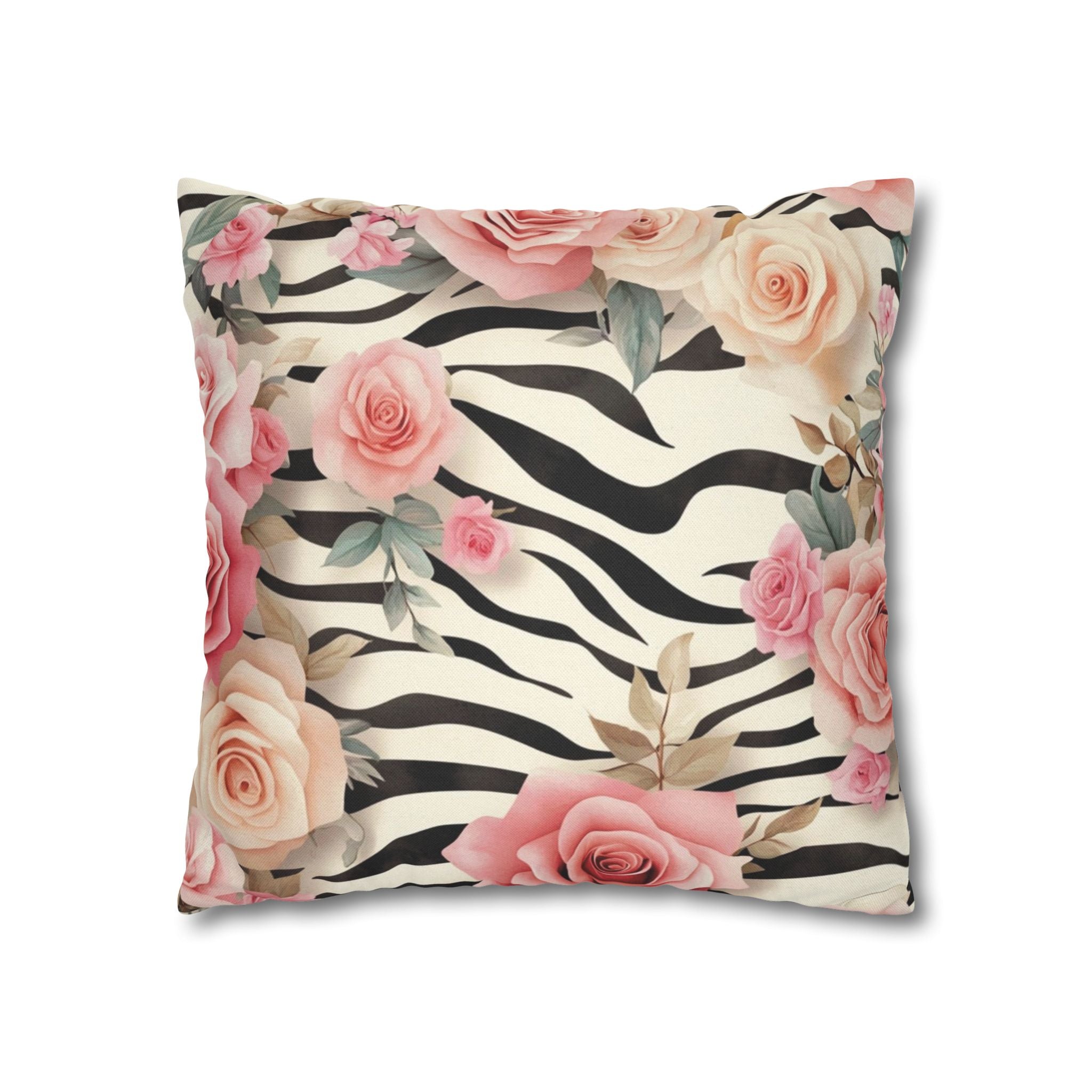 Zebra and Pink Rose Throw Pillow, Artsulli - Art is Long, Life is Short, Home Decor, , , , , , , 