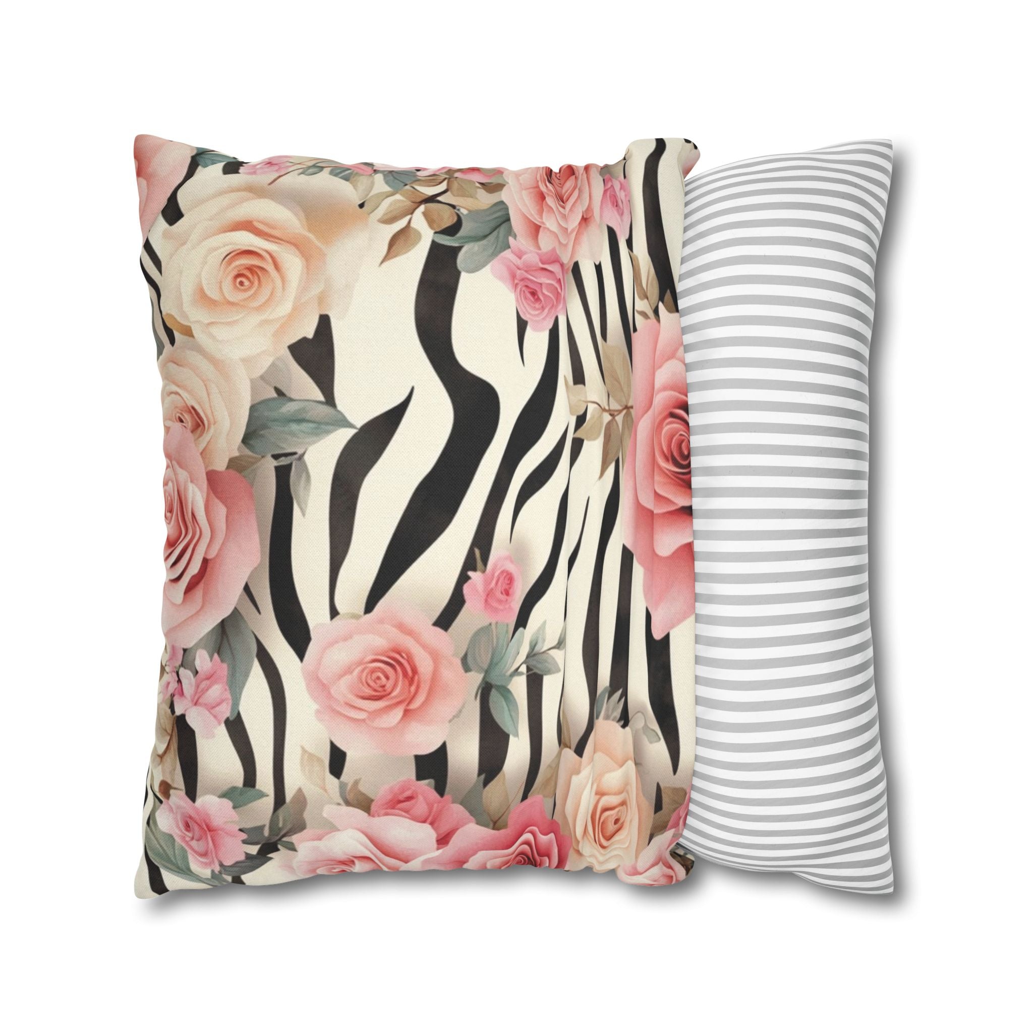 Zebra and Pink Rose Throw Pillow, Artsulli - Art is Long, Life is Short, Home Decor, , , , , , , 
