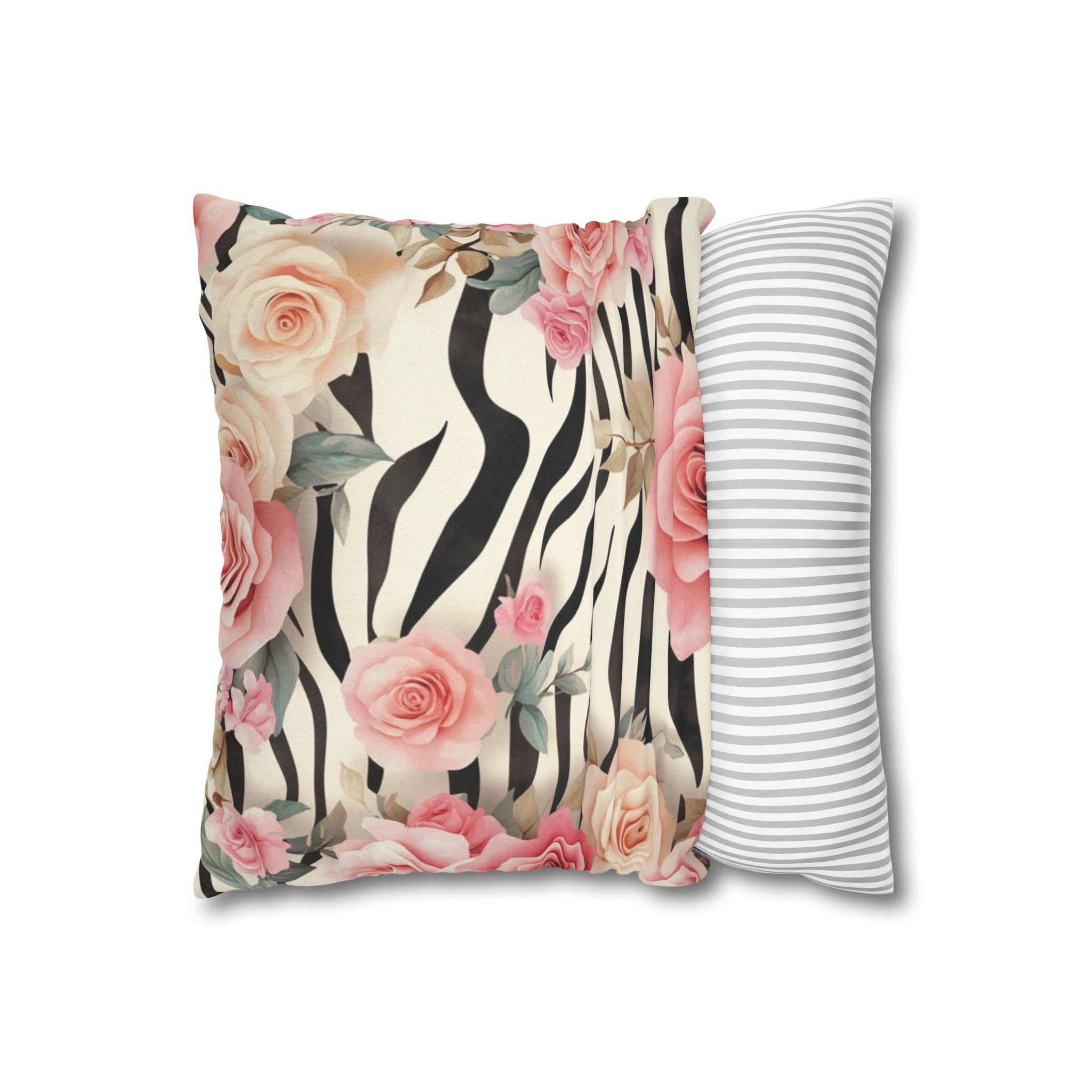 Zebra and Pink Rose Throw Pillow, Artsulli - Art is Long, Life is Short, Home Decor, , , , , , , 