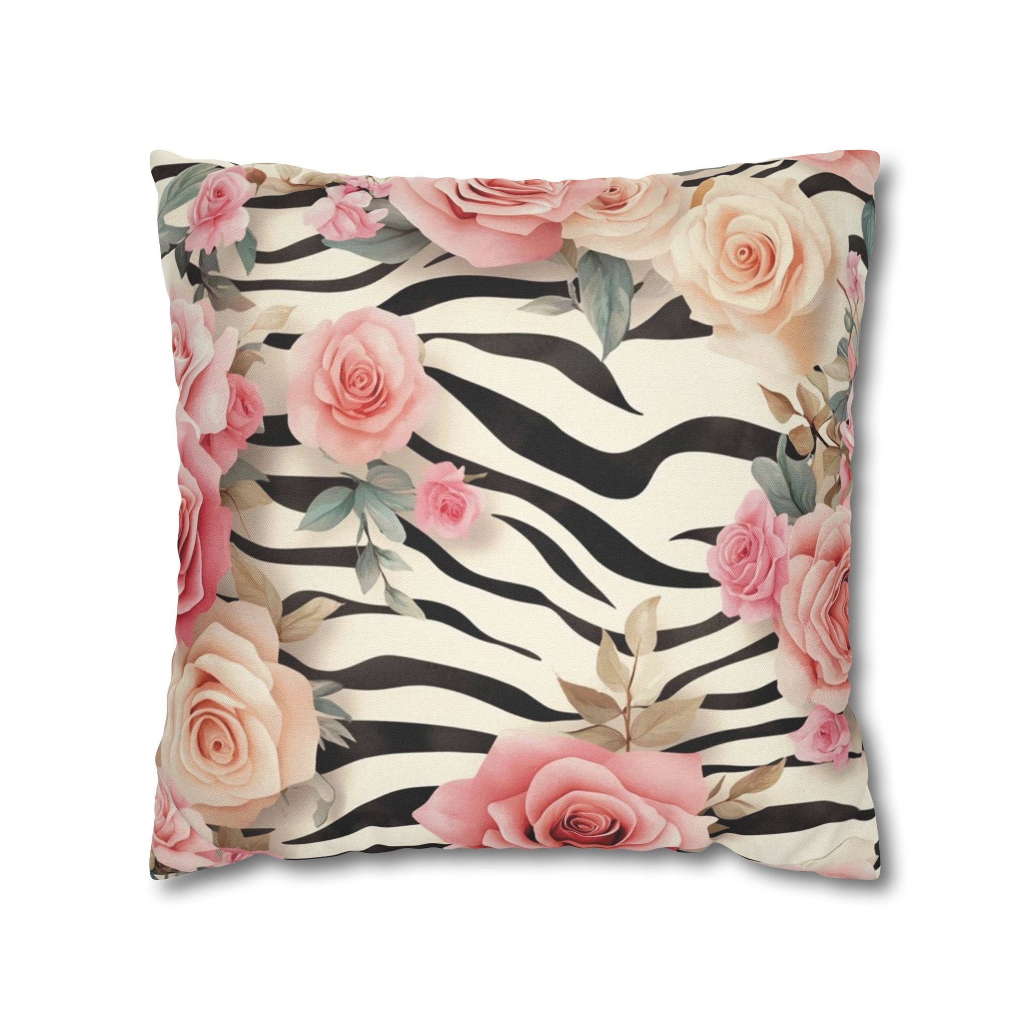 Zebra and Pink Rose Throw Pillow, Artsulli - Art is Long, Life is Short, Home Decor, Size, 18" × 18", , , , , 27975597139414032695