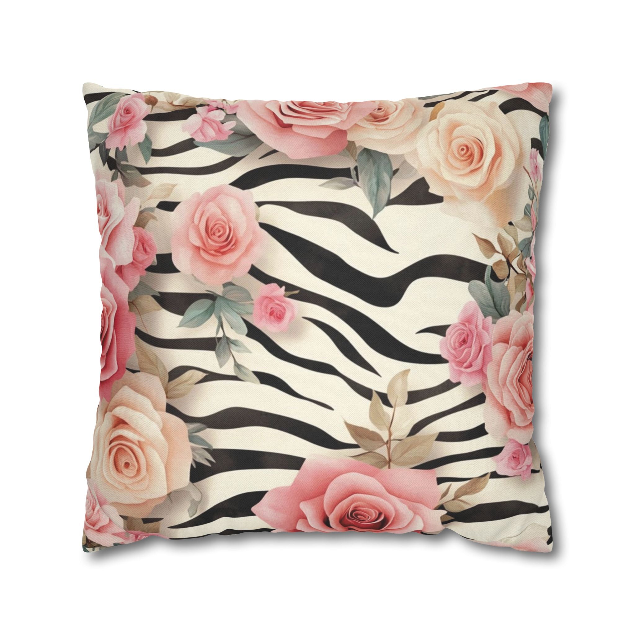Zebra and Pink Rose Throw Pillow, Artsulli - Art is Long, Life is Short, Home Decor, Size, 20" × 20", , , , , 17168600572928701807