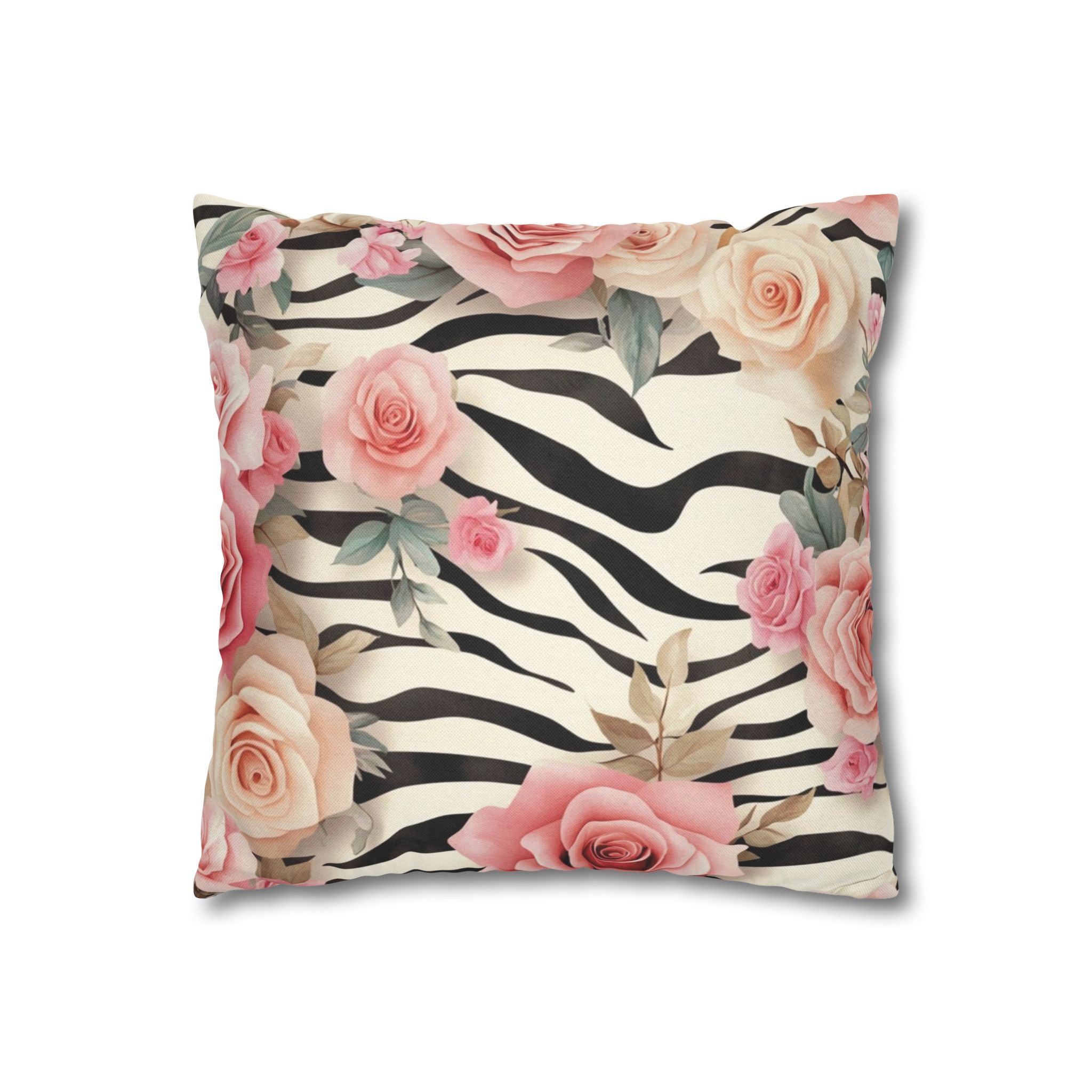 Zebra and Pink Rose Throw Pillow, Artsulli - Art is Long, Life is Short, Home Decor, , , , , , , 