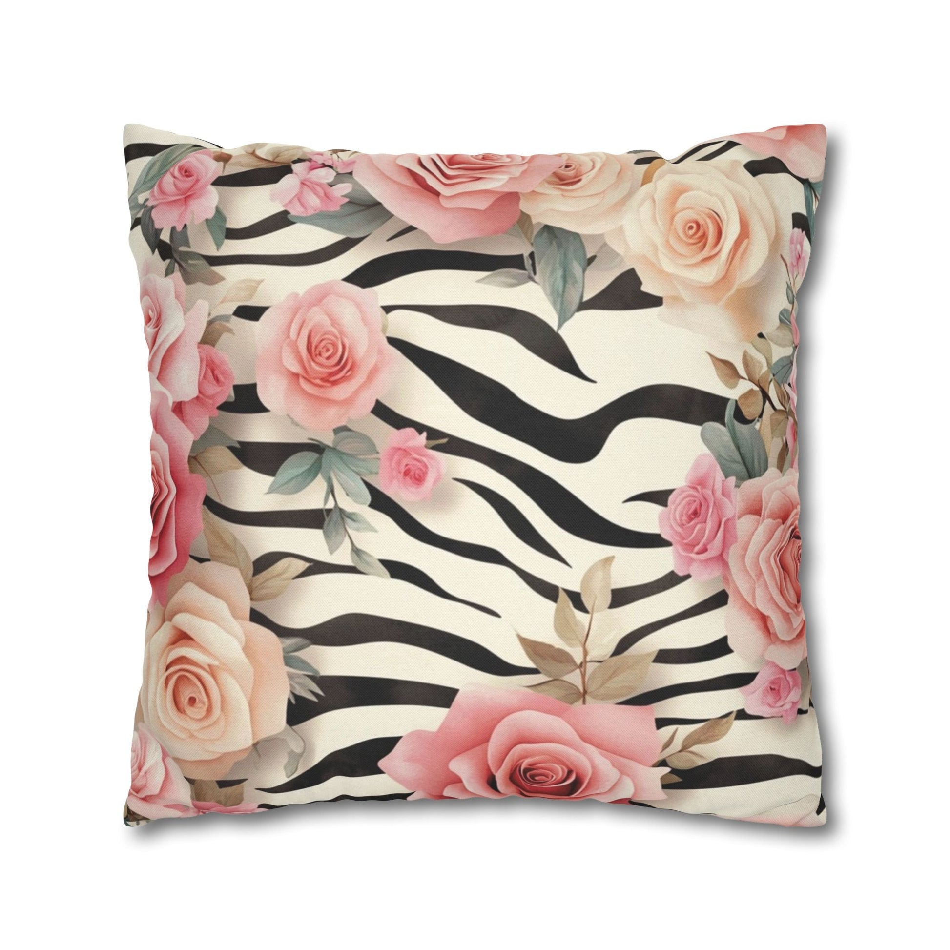 Zebra and Pink Rose Throw Pillow, Artsulli - Art is Long, Life is Short, Home Decor, , , , , , , 