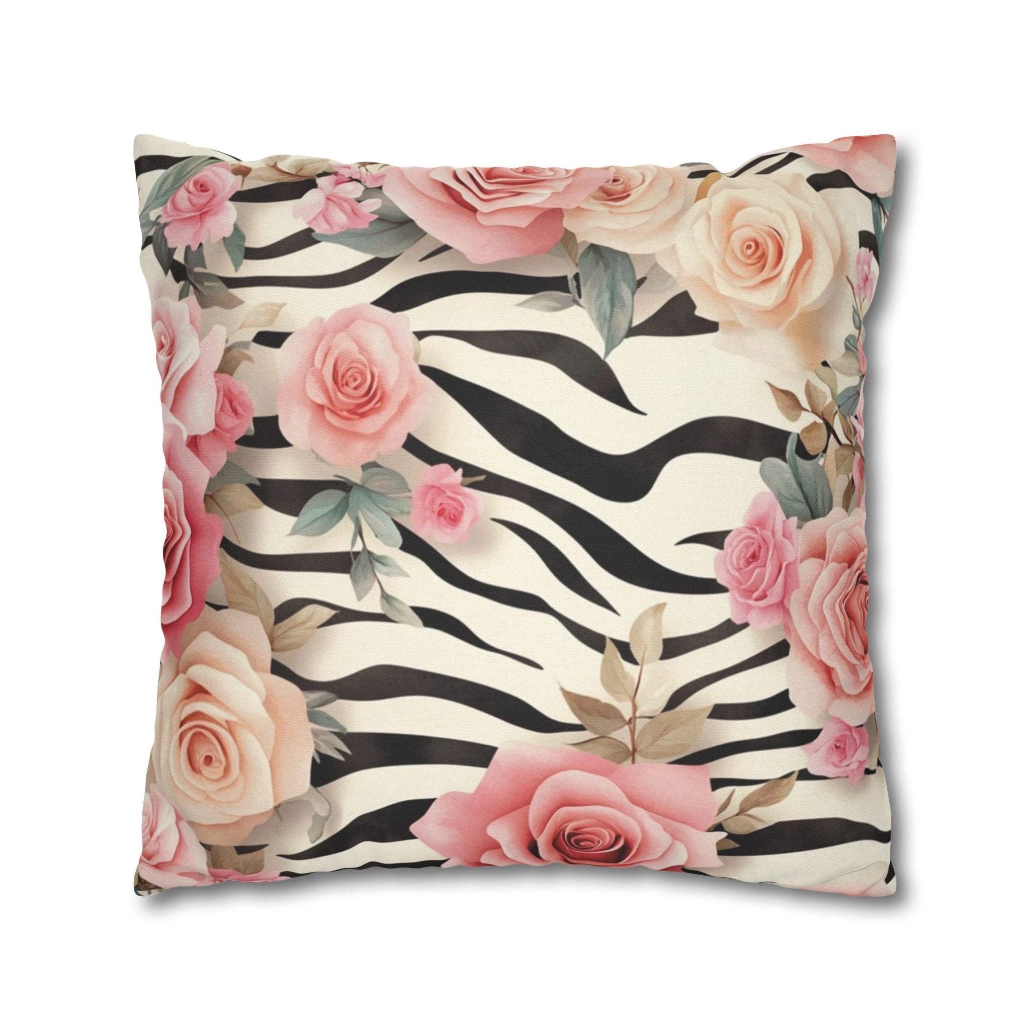 Zebra and Pink Rose Throw Pillow, Artsulli - Art is Long, Life is Short, Home Decor, , , , , , , 