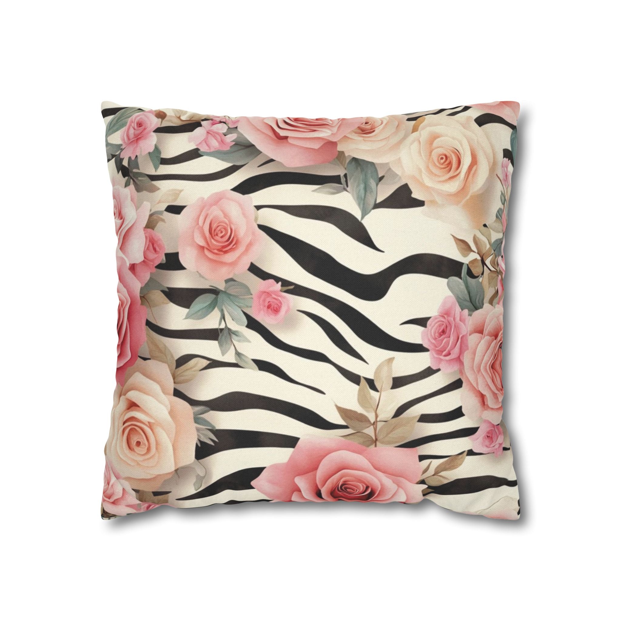 Zebra and Pink Rose Throw Pillow, Artsulli - Art is Long, Life is Short, Home Decor, Size, 16" × 16", , , , , 30633318475713201890