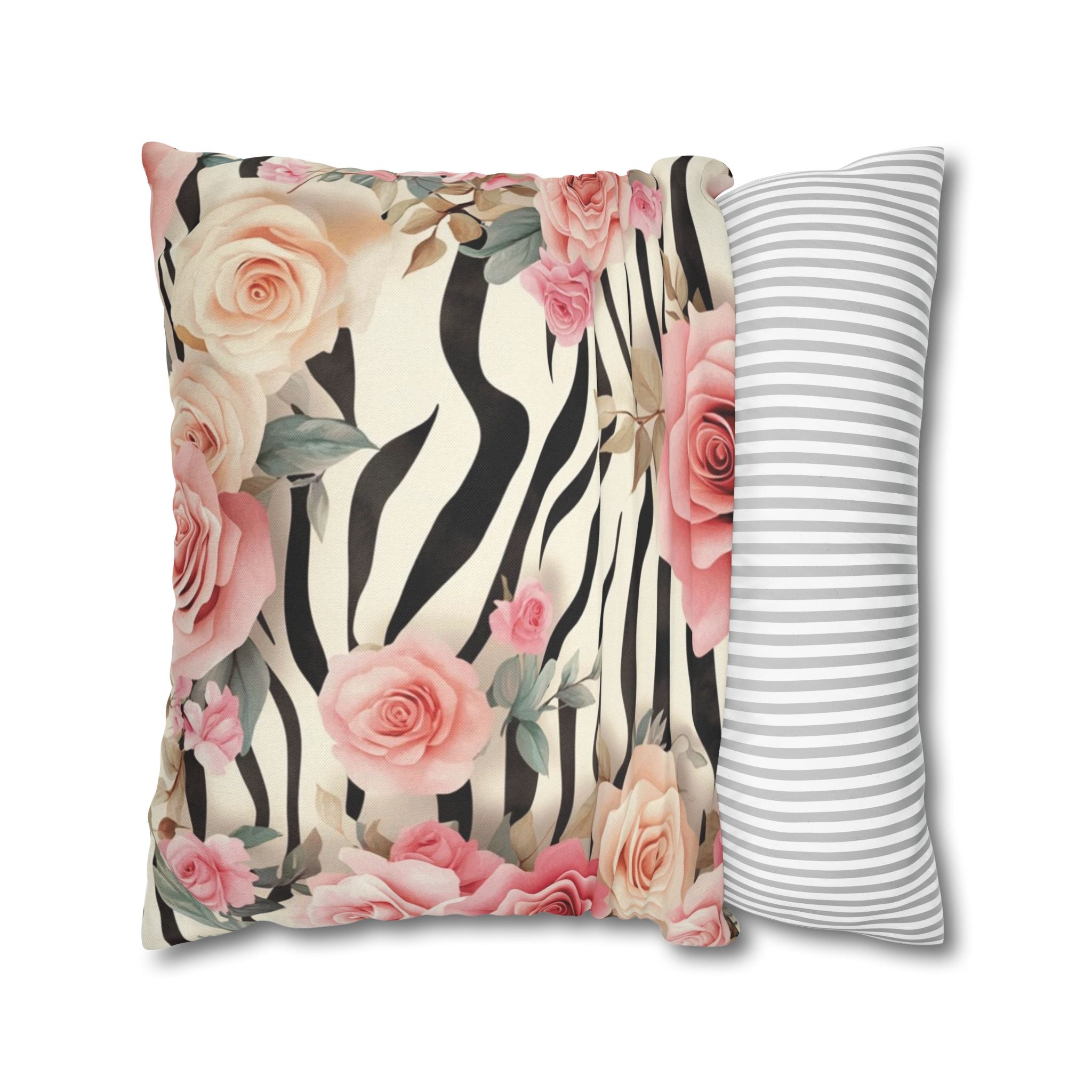 Zebra and Pink Rose Throw Pillow, Artsulli - Art is Long, Life is Short, Home Decor, , , , , , , 