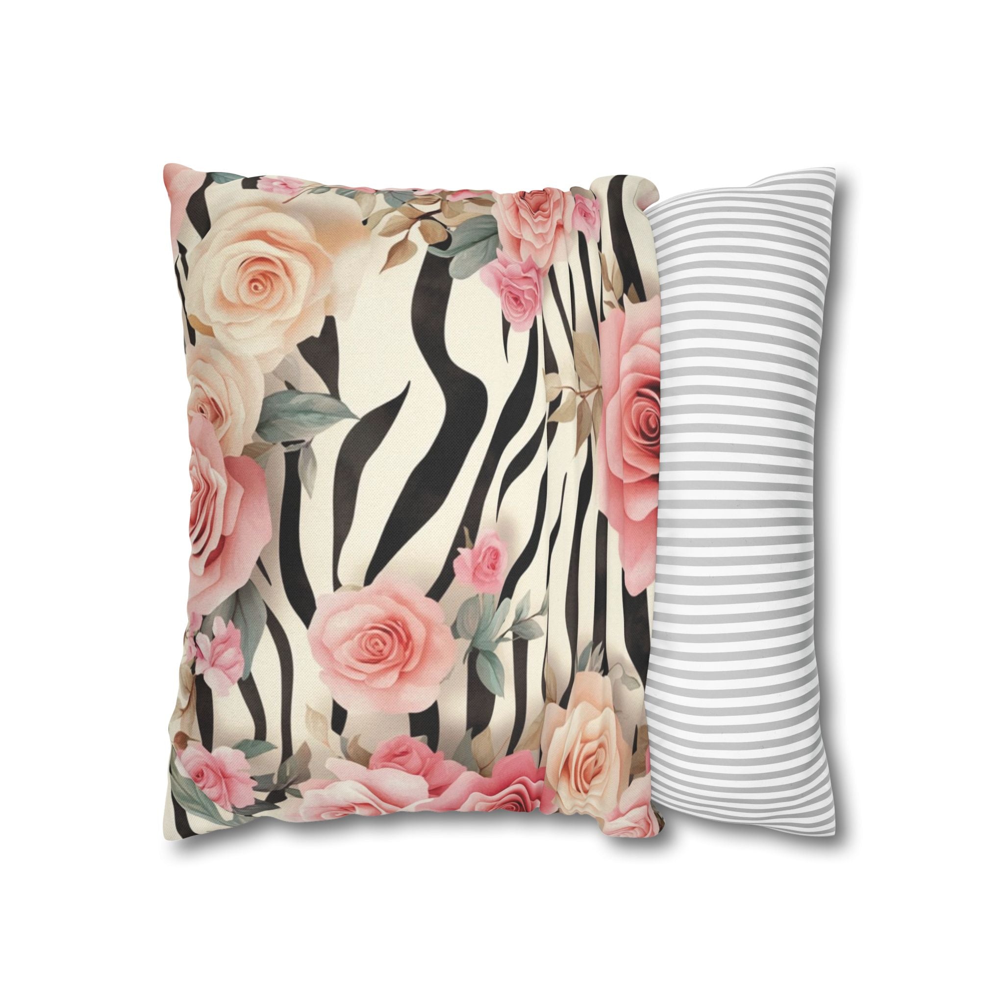 Zebra and Pink Rose Throw Pillow, Artsulli - Art is Long, Life is Short, Home Decor, , , , , , , 