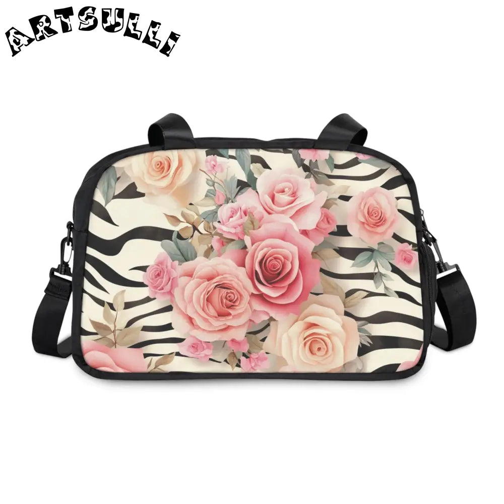 Zebra and Rose Print Fitness Handbag, Artsulli - Art is Long, Life is Short, Bags, Size, 12.4" x 13.3", Color, Black, , , 30393160353038680011