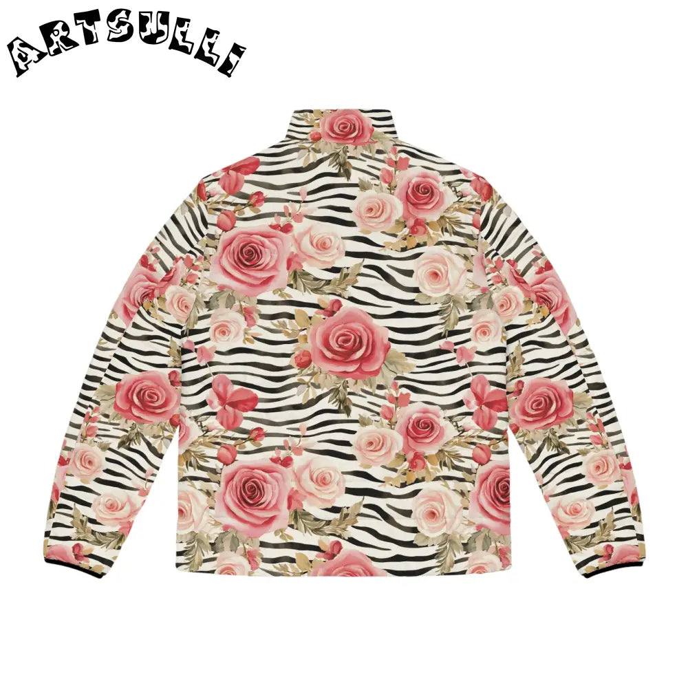 Zebra Floral Print Puffer Jacket, Artsulli - Art is Long, Life is Short, All Over Prints, , , , , , , 
