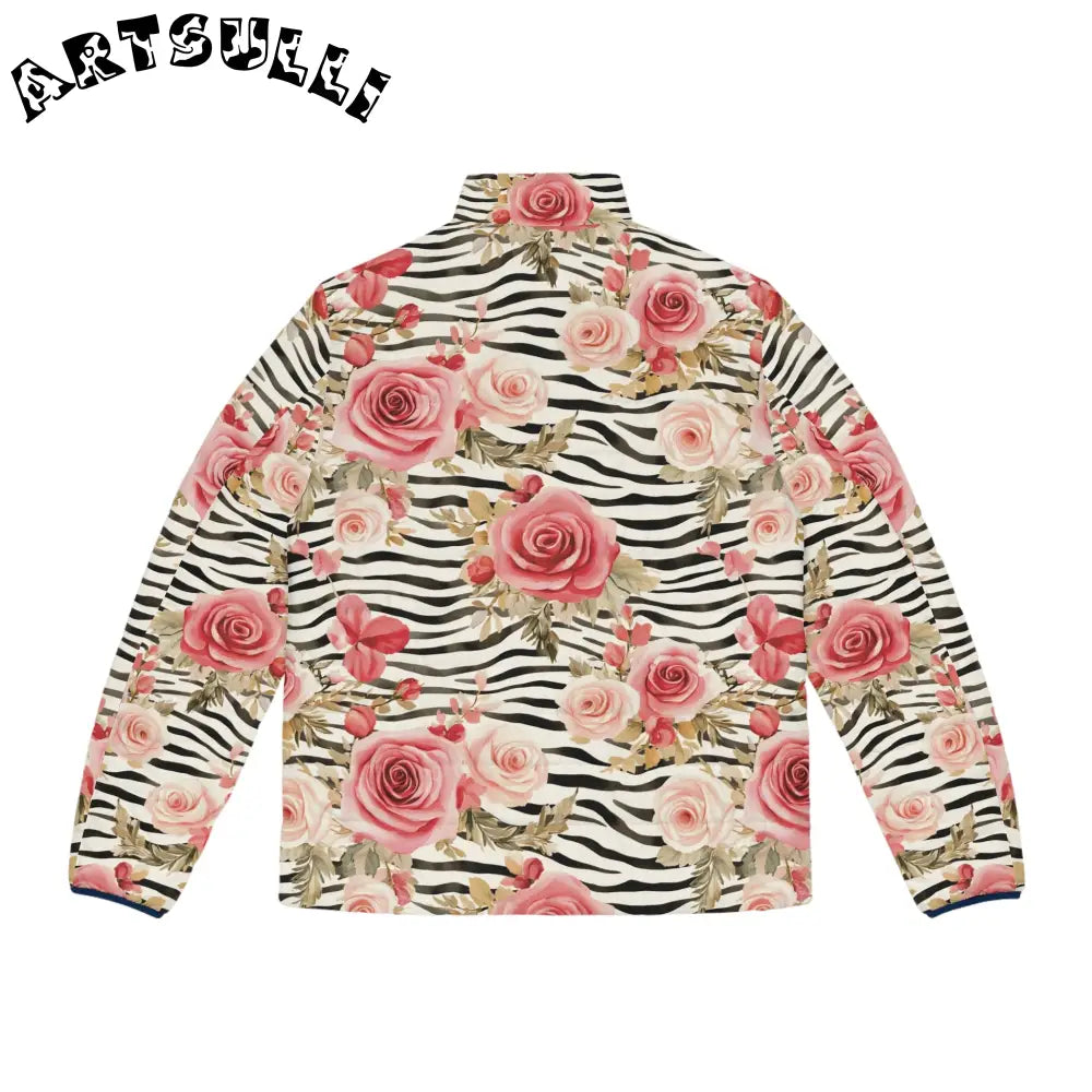 Zebra Floral Print Puffer Jacket, Artsulli - Art is Long, Life is Short, All Over Prints, , , , , , , 