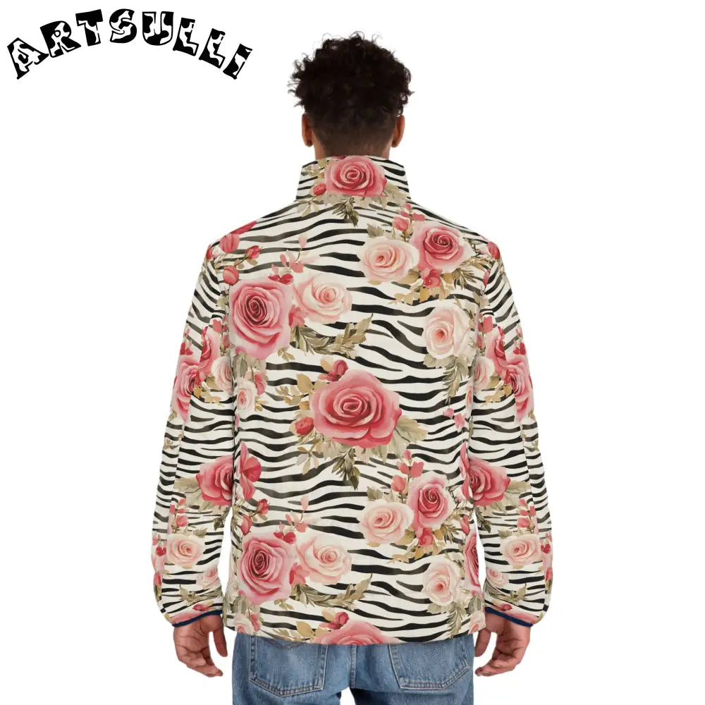 Zebra Floral Print Puffer Jacket, Artsulli - Art is Long, Life is Short, All Over Prints, , , , , , , 