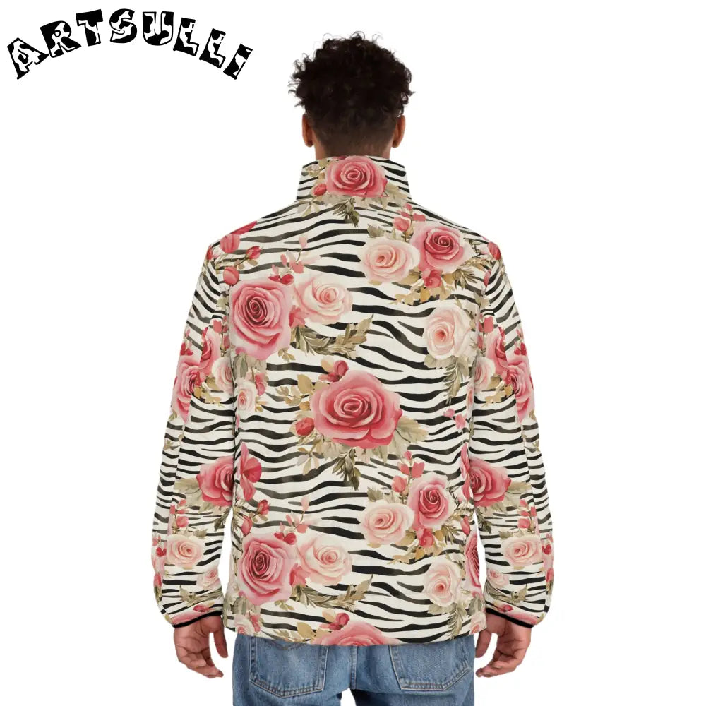 Zebra Floral Print Puffer Jacket, Artsulli - Art is Long, Life is Short, All Over Prints, , , , , , , 