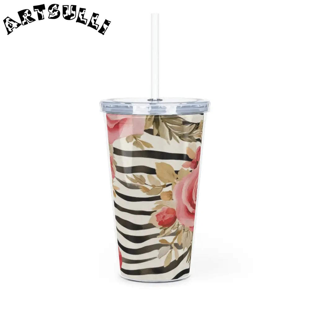 Zebra Print and Pink Rose Plastic Tumbler, Artsulli - Art is Long, Life is Short, Mug, , , , , , , 