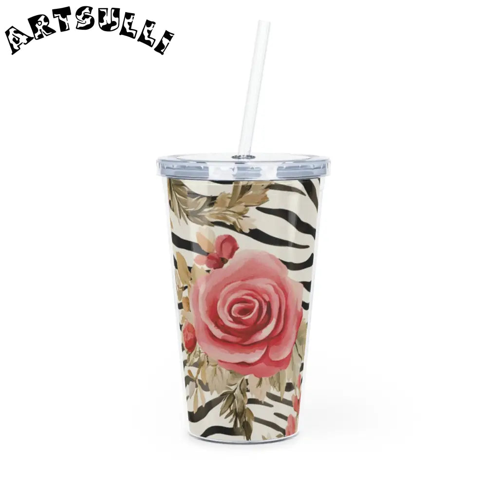 Zebra Print and Pink Rose Plastic Tumbler, Artsulli - Art is Long, Life is Short, Mug, Size, 20oz, Color, Transparent, , , 94942257512259748652