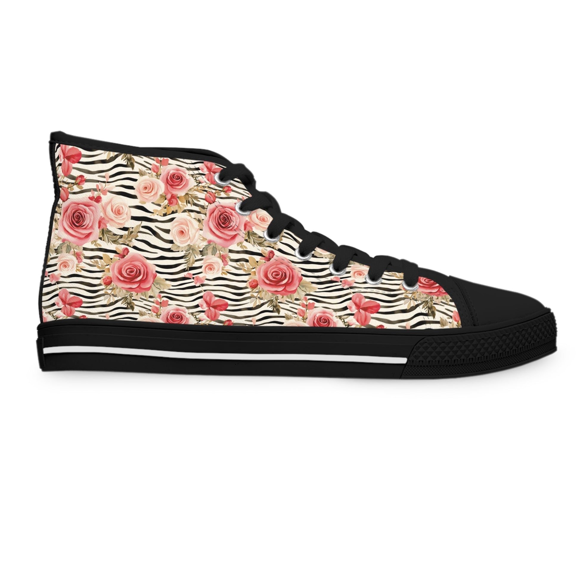 Zebra Rose Print High Top Sneakers, Artsulli - Art is Long, Life is Short, Shoes, , , , , , , 