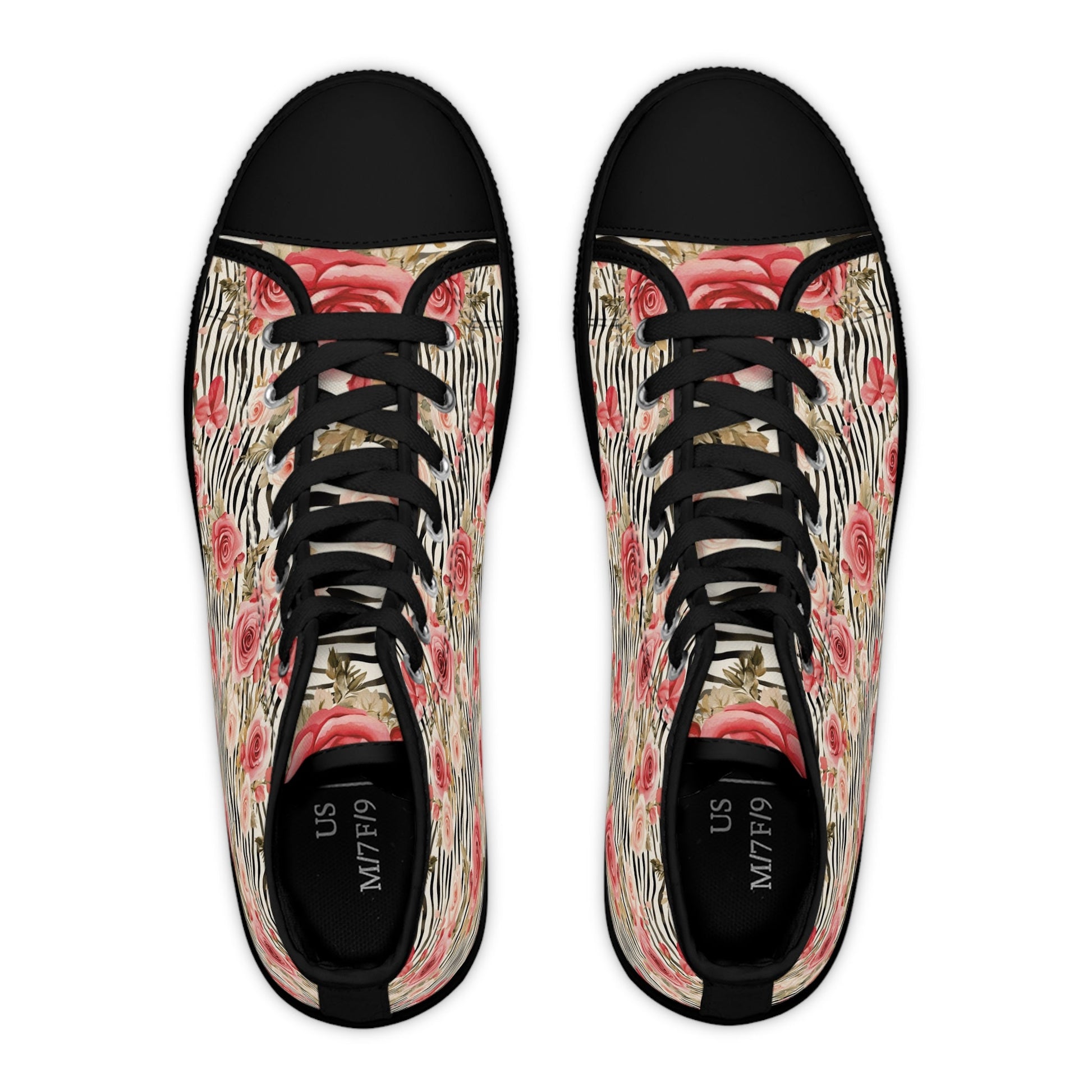 Zebra Rose Print High Top Sneakers, Artsulli - Art is Long, Life is Short, Shoes, , , , , , , 