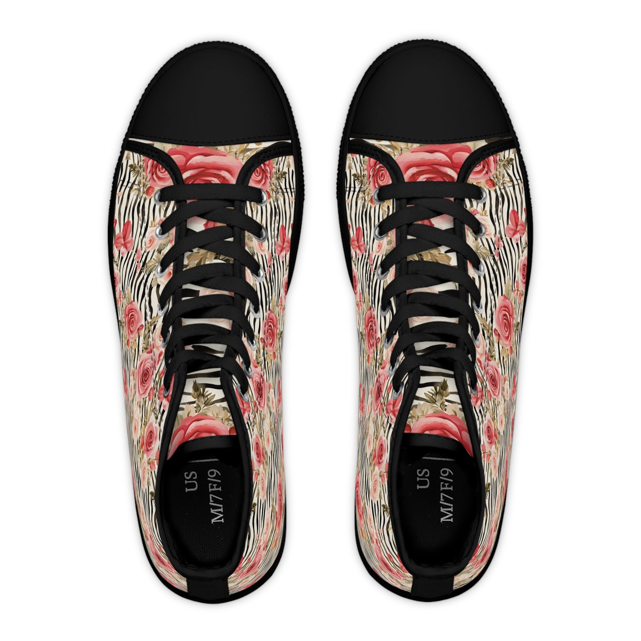 Zebra Rose Print High Top Sneakers, Artsulli - Art is Long, Life is Short, Shoes, , , , , , , 