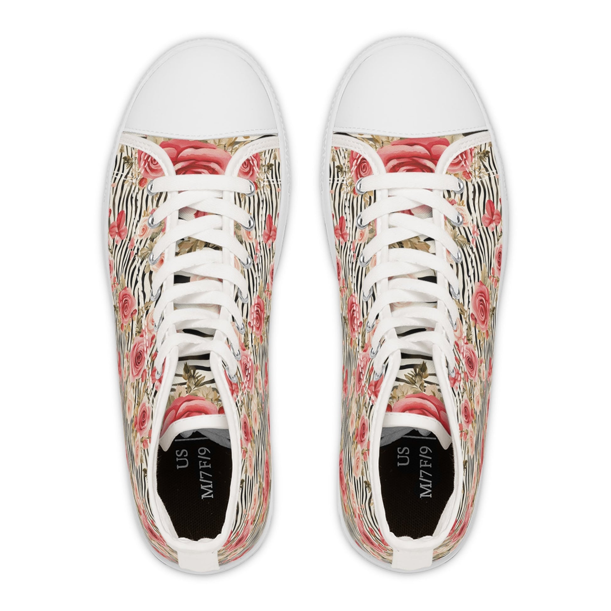 Zebra Rose Print High Top Sneakers, Artsulli - Art is Long, Life is Short, Shoes, , , , , , , 