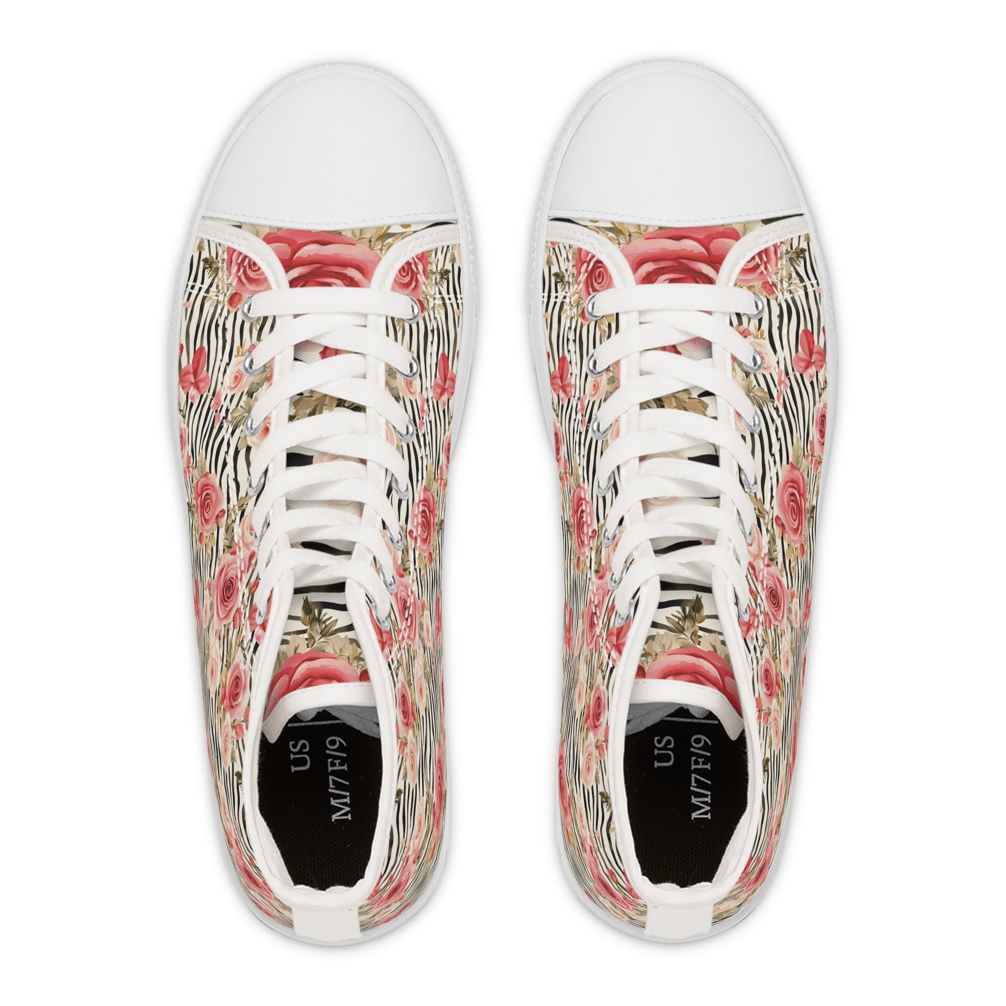 Zebra Rose Print High Top Sneakers, Artsulli - Art is Long, Life is Short, Shoes, , , , , , , 